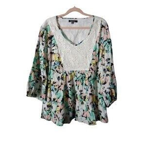 Relativity Empire Bust Long Sleeve Sequin Blouse Size XL Multicolored Floral